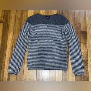 Lochleven 100% Cashmere Gray Striped Crewneck Sweater Jumper Shirt Top S Fits XS